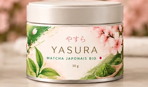 Maquette de la boîte YASURA, matcha japonais bio 30 g